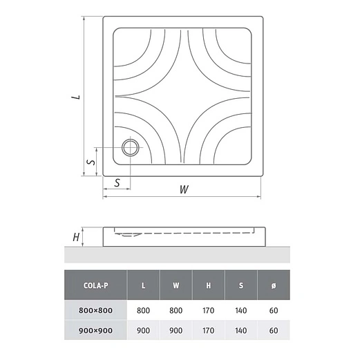 Поддон для душа акриловый средний 800x800мм Roltechnik Cola-P 8000022