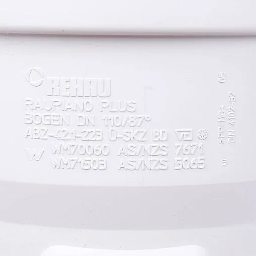 Отвод внутренний бесшумный D=110мм Угол 87° Rehau Raupiano Plus 11234641001 Отвод внутренний бесшумный D=110мм Угол 87° Rehau Raupiano Plus 11234641001