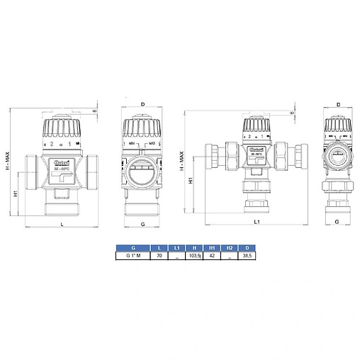 Трехходовой термостатический смесительный клапан 1&quot; +20...+43°С Kvs 1.6 Barberi L-comfort V07 M25 0AA