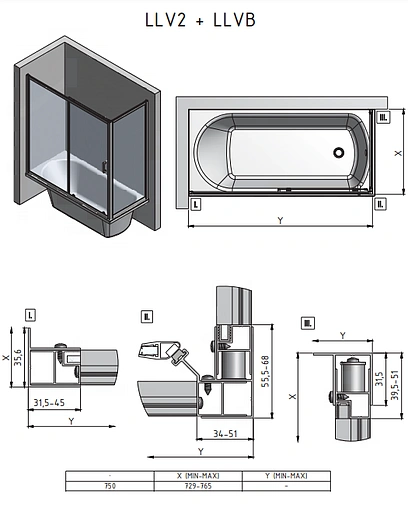Боковая стенка 750мм прозрачное стекло Roltechnik LLVB LLVB/750 573-7500000-00-02