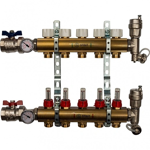 Группа коллекторная с расходомерами 5 отводов 1&quot;в/в x ¾&quot;ек Stout SMB 0473 000005