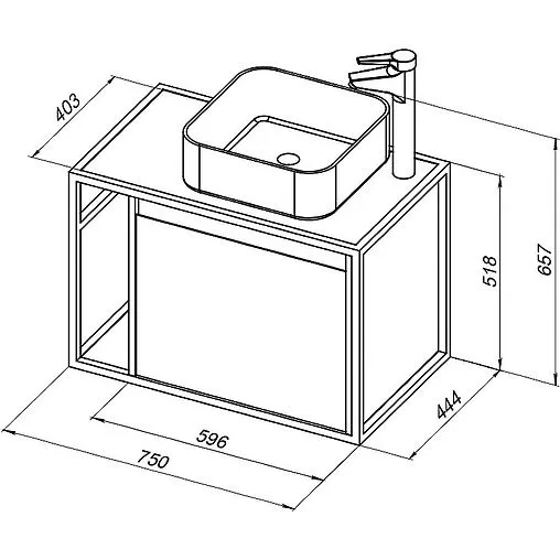 Тумба-умывальник подвесная Aquanet Nova Lite LOFT 75 R белый глянец 00261649+