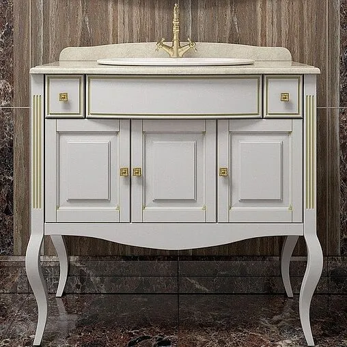 Тумба-умывальник напольный Opadiris Лаура 100 белый матовый/с золотой патиной Z0000007090+10.210.01000.001