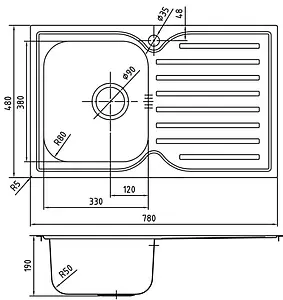 Мойка кухонная IDDIS Strit 78 L хром STR78SLi77K Мойка кухонная IDDIS Strit 78 L хром STR78SLi77K, 2