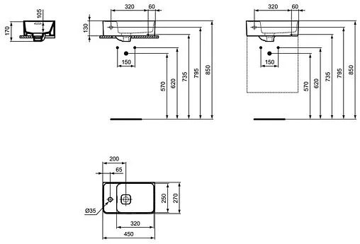 Раковина Ideal Standard Strada II 45 L белый T299501
