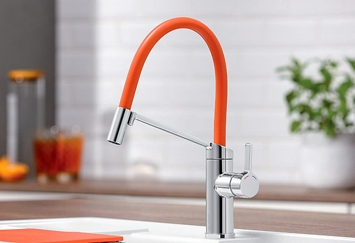 Смеситель для кухни с гибким изливом Blanco Viu-S 4 цветных съемных шланга хром/чёрный/зелёный/оранжевый/желтый 524813