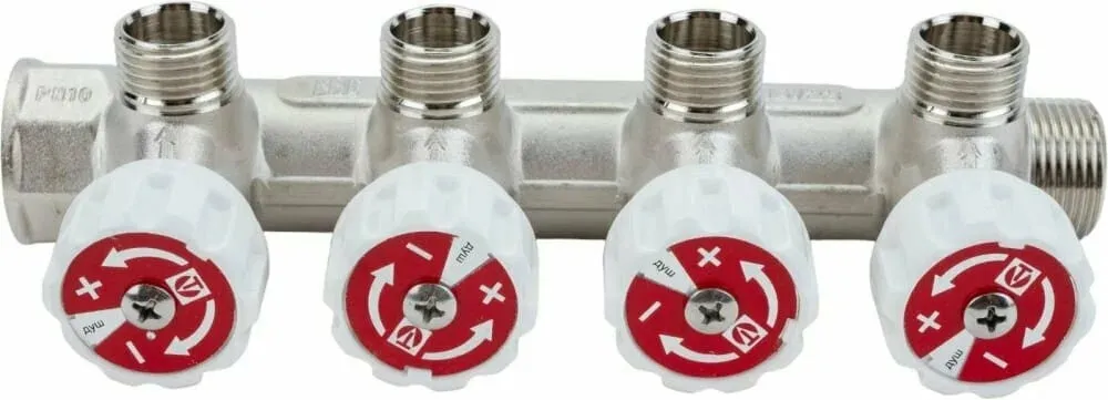 Коллектор регулирующий проходной 4 отвода ¾"в/н x ½"к Valtec VTc.570.N.0504 Коллектор регулирующий проходной 4 отвода ¾"в/н x ½"к Valtec VTc.570.N.0504, 5