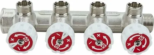 Коллектор регулирующий проходной 4 отвода ¾"в/н x ½"к Valtec VTc.570.N.0504 Коллектор регулирующий проходной 4 отвода ¾"в/н x ½"к Valtec VTc.570.N.0504