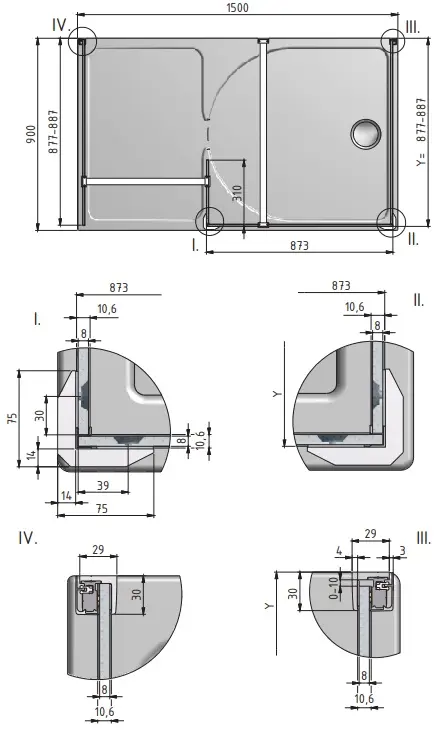 Душевое ограждение 1500x900мм прозрачное стекло Roltechnik Walk WALK E/1500 938-1500000-00-02, 2