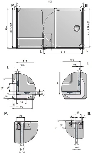 Душевое ограждение 1500x900мм прозрачное стекло Roltechnik Walk WALK E/1500 938-1500000-00-02