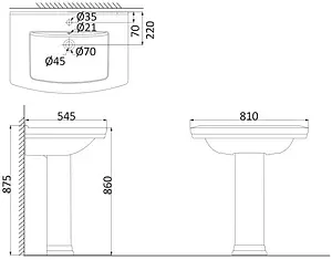 Раковина с пьедесталом Creo Ceramique Orleans 80 белый OR3100+OR3110 Раковина с пьедесталом Creo Ceramique Orleans 80 белый OR3100+OR3110, 2