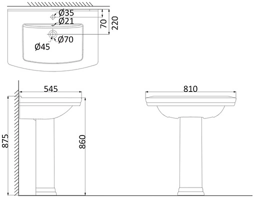 Раковина с пьедесталом Creo Ceramique Orleans 80 белый OR3100+OR3110