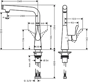 Смеситель для кухни Hansgrohe Metris Select M71 260 1jet под сталь 14847800 Смеситель для кухни Hansgrohe Metris Select M71 260 1jet под сталь 14847800, 2
