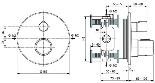Термостат для 1 потребителя Ideal Standard Ceratherm T100 чёрный матовый A5813XG