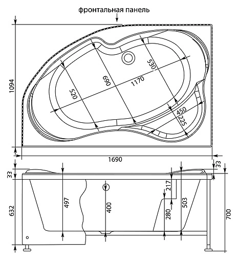 Ванна акриловая Aquanet Capri 170x110 L 00203914