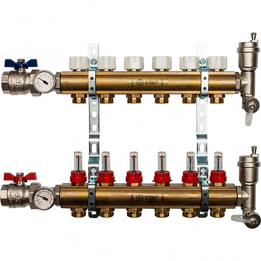 Группа коллекторная с расходомерами 6 отводов 1&quot;в/в x ¾&quot;ек Stout SMB 0473 000006