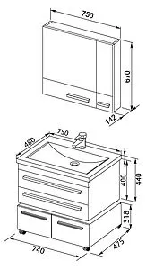 Шкаф-зеркало Aquanet Нота 75 L венге 00159109 Шкаф-зеркало Aquanet Нота 75 L венге 00159109, 3