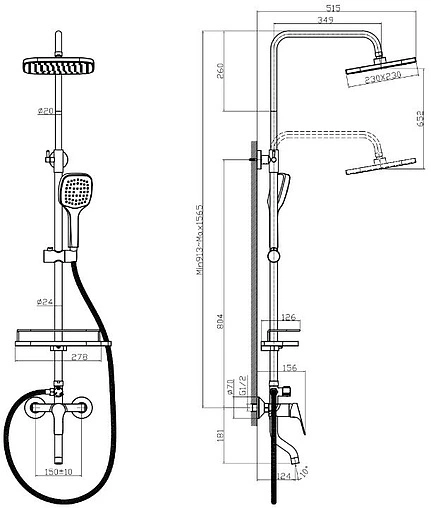 Душевая система со смесителем для ванны Rossinka хром RS27-46