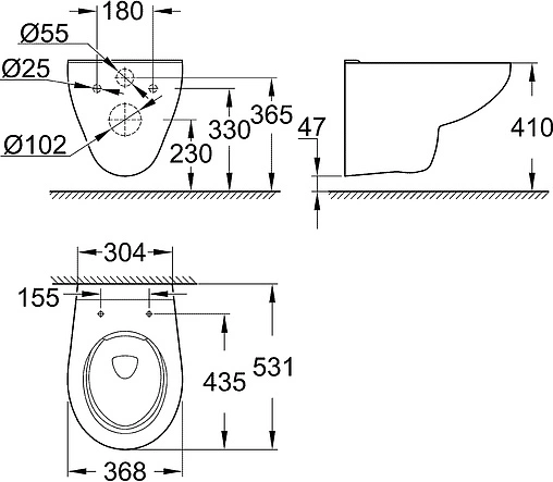 Унитаз подвесной безободковый Grohe Bau Ceramic белый 39427000 Унитаз подвесной безободковый Grohe Bau Ceramic белый 39427000