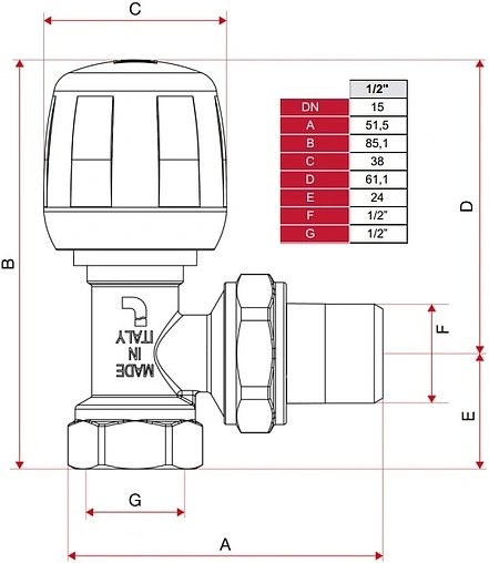 Вентиль регулирующий угловой ½&quot; в/н Itap 3940012