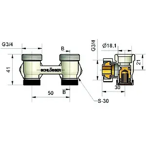 Узел нижнего подключения радиатора угловой ¾"ек x ¾"нг Schlosser Standard белый 600700023 Узел нижнего подключения радиатора угловой ¾"ек x ¾"нг Schlosser Standard белый 600700023, 2