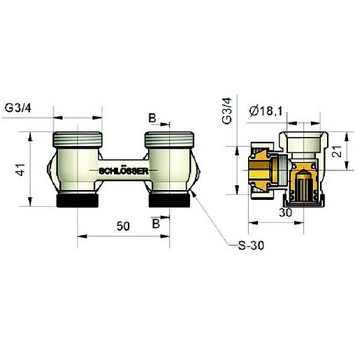 Узел нижнего подключения радиатора угловой ¾&quot;ек x ¾&quot;нг Schlosser Standard белый 600700023