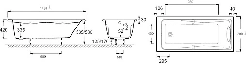 Ванна акриловая Jacob Delafon Odeon Up 150x70 E6060RU-00