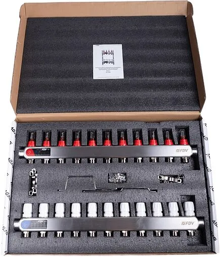 Группа коллекторная с расходомерами 11 отводов 1&quot;в/в x ¾&quot;ек FDV S1101A-1/11