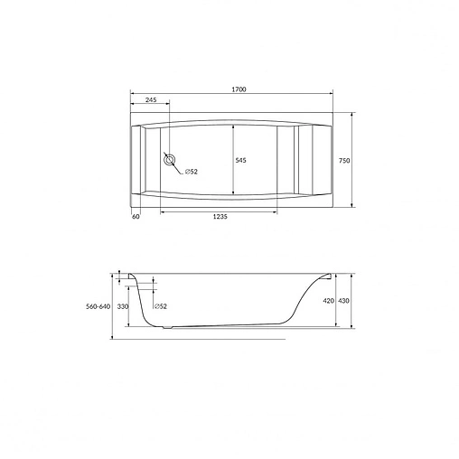 Ванна акриловая Cersanit Virgo 170x75 P-WP-VIRGO*170NL