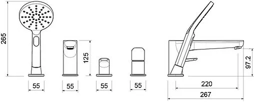 Смеситель на борт ванны на 4 отверстия Aquatek Бетта чёрный матовый AQ1148MB