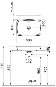 Раковина VitrA Metropole 60 белый 5668B003-0012 Раковина VitrA Metropole 60 белый 5668B003-0012, 2