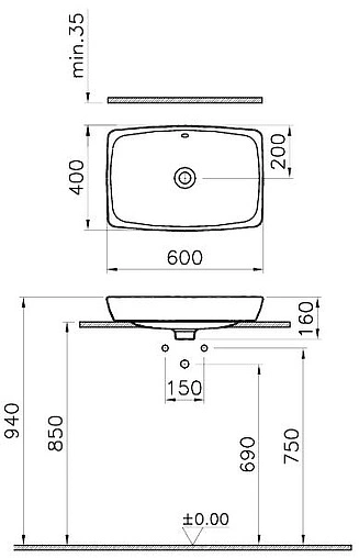 Раковина VitrA Metropole 60 белый 5668B003-0012