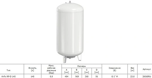 Гидроаккумулятор Flamco Airfix RP - D 140л 8 бар 26068RU