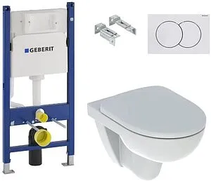 Комплект 5 в 1 Geberit Selnova Rimfree 500.153.07.1 с кнопкой Delta 01 115.107.11.1 белый глянцевый Комплект 5 в 1 Geberit Selnova Rimfree 500.153.07.1 с кнопкой Delta 01 115.107.11.1 белый глянцевый, 1