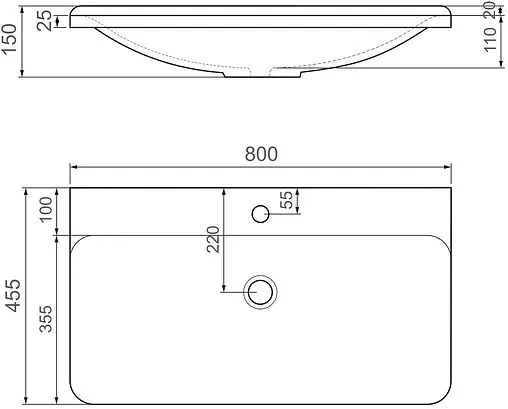 Раковина Raval Solo 80 белый Solo.08.80/W/RL