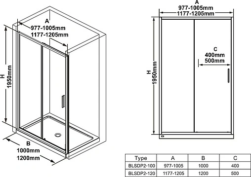 Дверь в нишу 1000мм прозрачное стекло Ravak Blix Slim BLSDP2-100 X0PMA0C00Z1