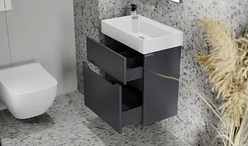 Тумба-умывальник подвесная Raval Brik 55 антрацит Brk.01.55/P/A/RL+17055-KL