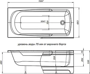 Ванна акриловая Aquanet Extra 150x70 00208672 Ванна акриловая Aquanet Extra 150x70 00208672, 5