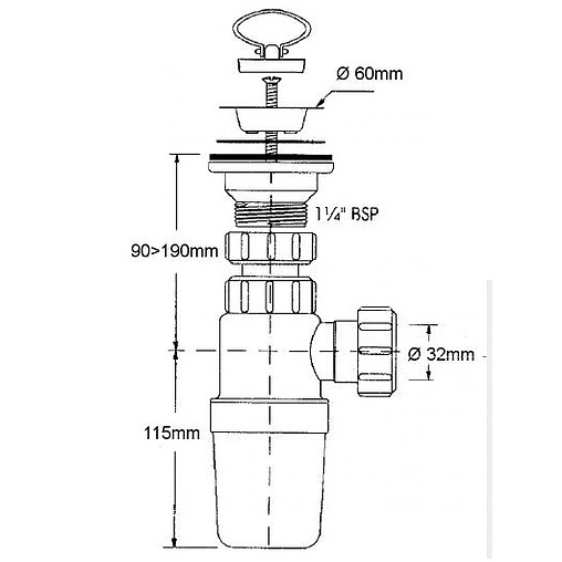 Сифон бутылочный для раковины Mc Alpine белый MRW1-A