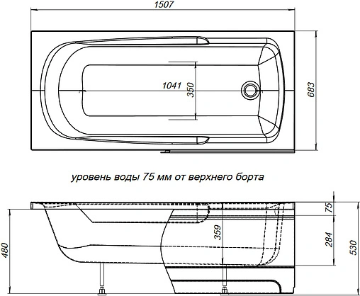 Ванна акриловая Aquanet Extra 150x70 00208672 Ванна акриловая Aquanet Extra 150x70 00208672