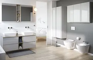 Тумба-умывальник подвесная Cersanit Moduo 140 белый SB-SZ-MOD60-BL/Wh+SB-SZ-MOD60-BL/Wh+SB-MD-MOD20-SZ+SB-BL-MOD140+, 3