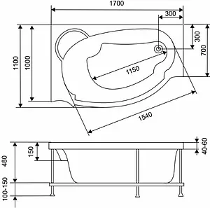 Ванна акриловая Eurolux Alexandria 170х110 R E2017011004R Ванна акриловая Eurolux Alexandria 170х110 R E2017011004R, 2