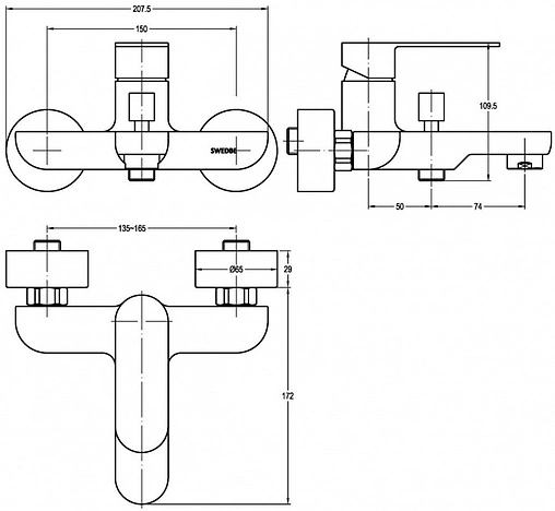 Смеситель для ванны Swedbe Vulcan хром 1130