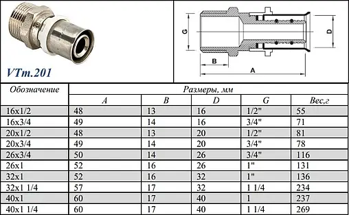 Муфта пресс переходная 40мм x 1¼"н Valtec VTm.201.N.004007 Муфта пресс переходная 40мм x 1¼"н Valtec VTm.201.N.004007