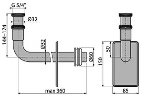 Колено с гайкой AlcaPlast A438, 2