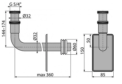 Колено с гайкой AlcaPlast A438