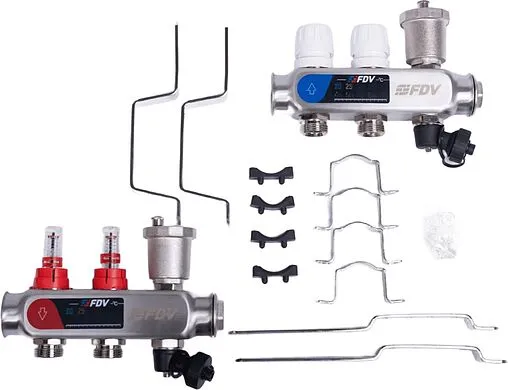 Группа коллекторная с расходомерами 2 отвода 1&quot;в/в x ¾&quot;ек FDV S1103C-2/2
