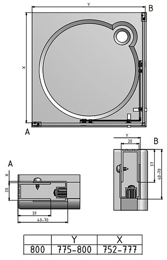 Душевое ограждение 800x800мм прозрачное стекло Roltechnik Exclusive Line ECS2L+ECS2P/800*800 black elox 560-800000L-05-02+560-800000P-05-02
