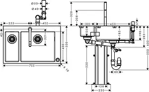 Мойка кухонная с встроенным смесителем Hansgrohe C71-F655-09 75x50 хром 43206000 Мойка кухонная с встроенным смесителем Hansgrohe C71-F655-09 75x50 хром 43206000, 2