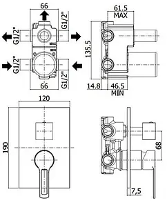 Смеситель для ванны скрытого монтажа Paffoni Ringo хром RIN019CR Смеситель для ванны скрытого монтажа Paffoni Ringo хром RIN019CR, 2